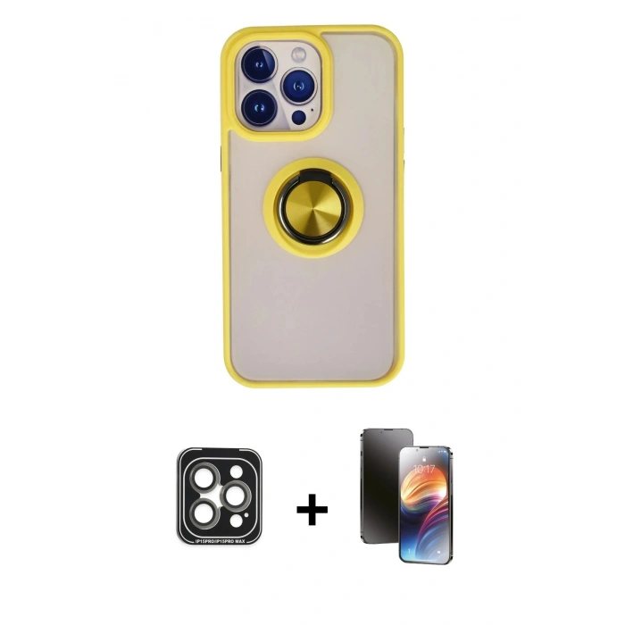 MARSİLYAN™- iPhone 15 Pro Max Kılıf Yörünge Çizgi - Siyah 3D Antistatik Mat Seramik Nano Ekran Koruyucu + PVD Metal Kamera Lens - GI