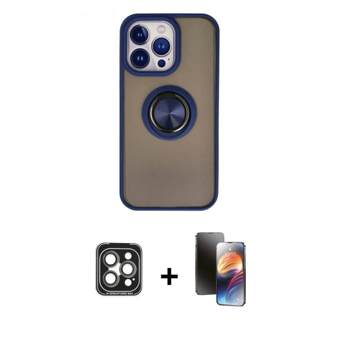 MARSİLYAN™- iPhone 15 Pro Max Kılıf Yörünge Çizgi - Siyah 3D Antistatik Mat Seramik Nano Ekran Koruyucu + PVD Metal Kamera Lens - GI