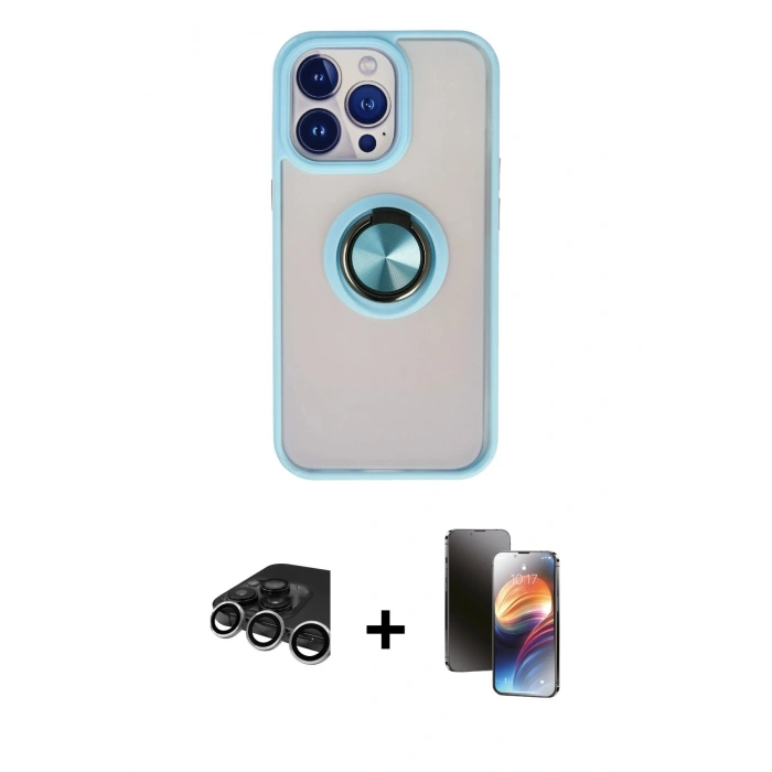 MARSİLYAN™- iPhone 15 Pro Max Kılıf Yörünge Çizgi - Siyah 3D Antistatik Mat Seramik Nano Ekran Koruyucu + Raze Metal Kamera Lens - GS