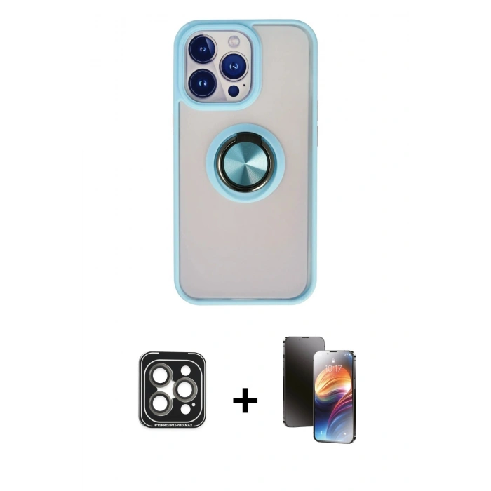 MARSİLYAN™- iPhone 15 Pro Max Kılıf Yörünge Çizgi - Siyah 3D Antistatik Mat Seramik Nano Ekran Koruyucu + PVD Metal Kamera Lens - GI