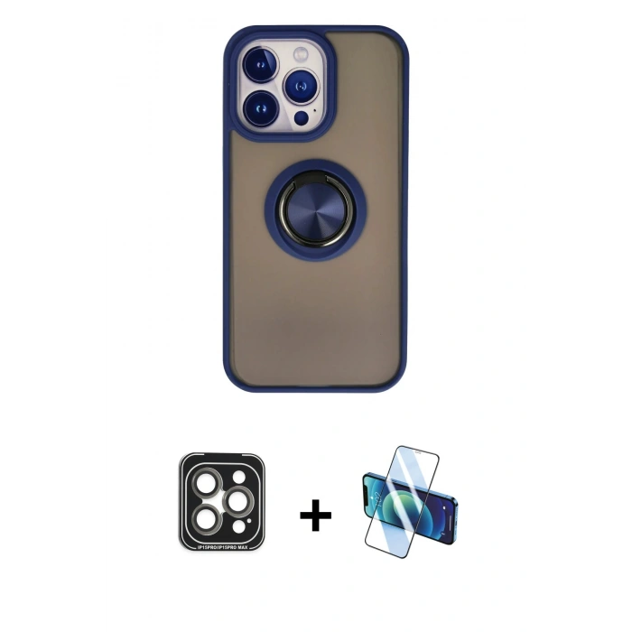MARSİLYAN™- iPhone 15 Pro Max Kılıf Yörünge Çizgi - Siyah 3D Antistatik Seramik Nano Ekran Koruyucu + PVD Metal Kamera Lens - GI
