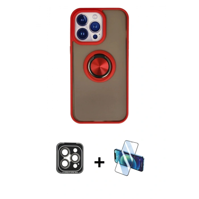 MARSİLYAN™- iPhone 15 Pro Max Kılıf Yörünge Çizgi - Siyah 3D Antistatik Seramik Nano Ekran Koruyucu + PVD Metal Kamera Lens - GI