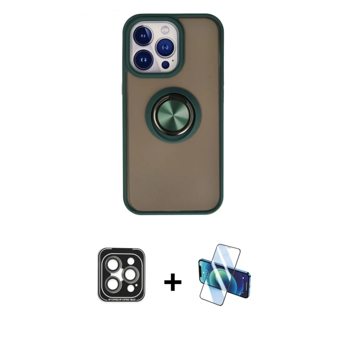 MARSİLYAN™- iPhone 15 Pro Max Kılıf Yörünge Çizgi - Siyah 3D Antistatik Seramik Nano Ekran Koruyucu + PVD Metal Kamera Lens - GI