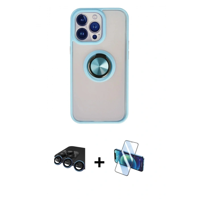 MARSİLYAN™- iPhone 15 Pro Max Kılıf Yörünge Çizgi - Siyah 3D Antistatik Seramik Nano Ekran Koruyucu + Raze Metal Kamera Lens - LT