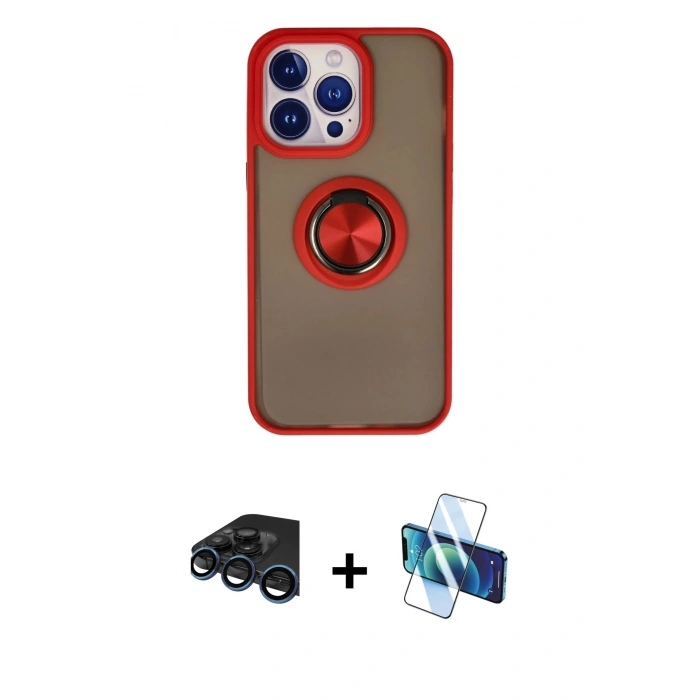 MARSİLYAN™- iPhone 15 Pro Max Kılıf Yörünge Çizgi - Siyah 3D Antistatik Seramik Nano Ekran Koruyucu + Raze Metal Kamera Lens - LT