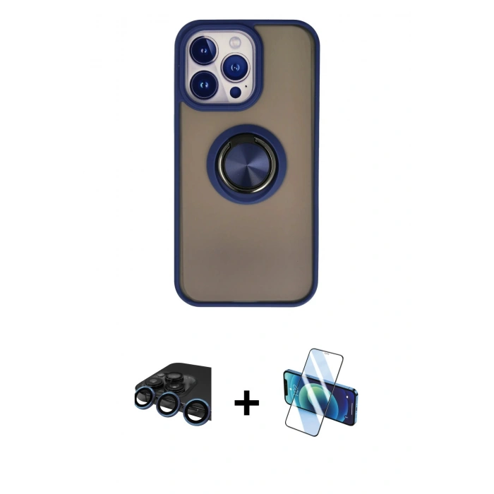 MARSİLYAN™- iPhone 15 Pro Max Kılıf Yörünge Çizgi - Siyah 3D Antistatik Seramik Nano Ekran Koruyucu + Raze Metal Kamera Lens - LT