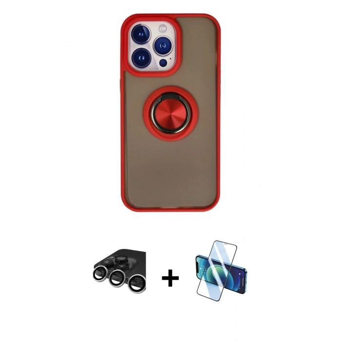 MARSİLYAN™- iPhone 15 Pro Max Kılıf Yörünge Çizgi - Siyah 3D Antistatik Seramik Nano Ekran Koruyucu + Raze Metal Kamera Lens - GS