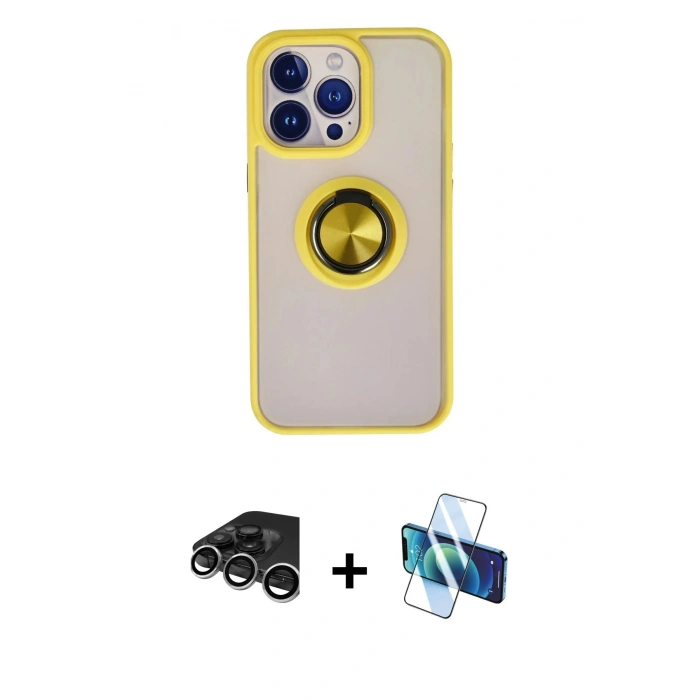 MARSİLYAN™- iPhone 15 Pro Max Kılıf Yörünge Çizgi - Siyah 3D Antistatik Seramik Nano Ekran Koruyucu + Raze Metal Kamera Lens - GS