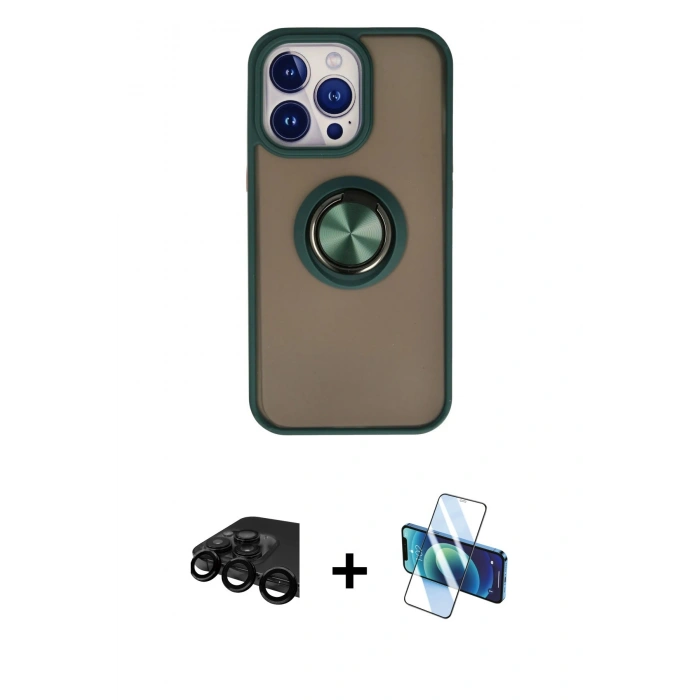 MARSİLYAN™- iPhone 15 Pro Max Kılıf Yörünge Çizgi - Siyah 3D Antistatik Seramik Nano Ekran Koruyucu + Raze Metal Kamera Lens - SH