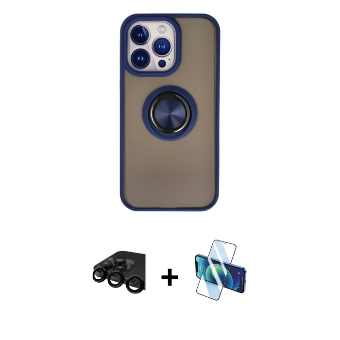 MARSİLYAN™- iPhone 15 Pro Max Kılıf Yörünge Çizgi - Siyah 3D Antistatik Seramik Nano Ekran Koruyucu + Raze Metal Kamera Lens - SH