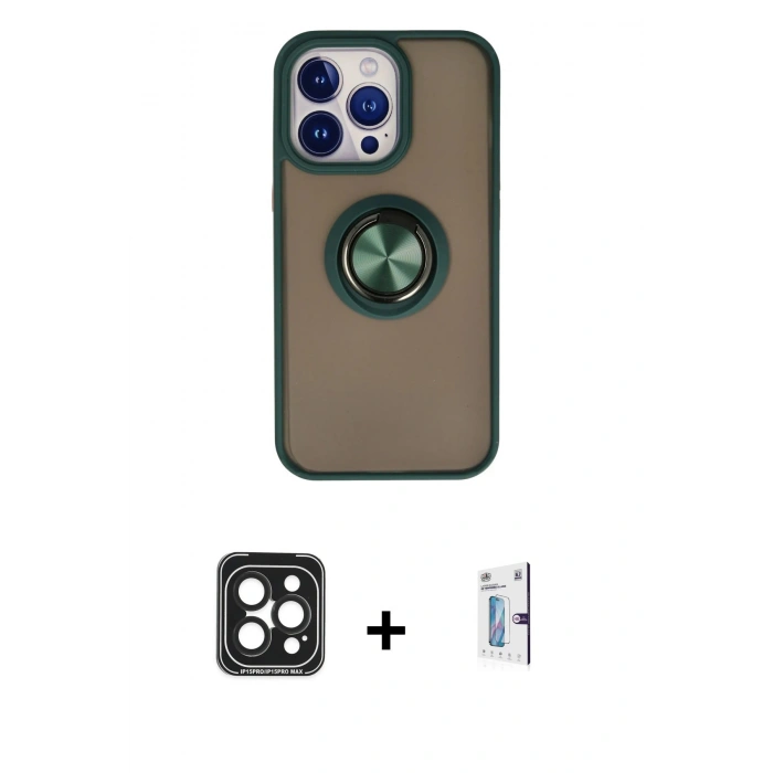 MARSİLYAN™- iPhone 15 Pro Max Kılıf Yörünge Çizgi - Siyah Bilvis 0.18mm Plus Cam Ekran Koruyucu + PVD Metal Kamera Lens - SH