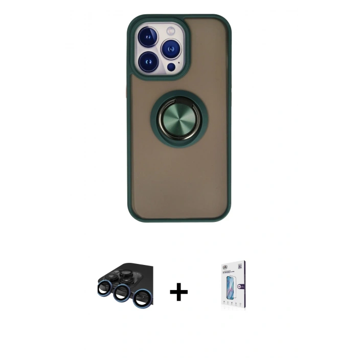 MARSİLYAN™- iPhone 15 Pro Max Kılıf Yörünge Çizgi - Siyah Bilvis 0.18mm Plus Cam Ekran Koruyucu + Raze Metal Kamera Lens - LT