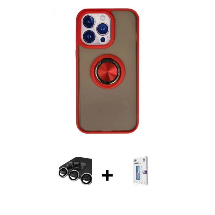 MARSİLYAN™- iPhone 15 Pro Max Kılıf Yörünge Çizgi - Siyah Bilvis 0.18mm Plus Cam Ekran Koruyucu + Raze Metal Kamera Lens - GS