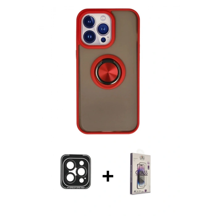 MARSİLYAN™- iPhone 15 Pro Max Kılıf Yörünge Çizgi - Siyah Bilvis 3D Cam Ekran Koruyucu + PVD Metal Kamera Lens - SH