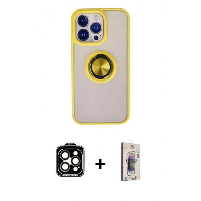 MARSİLYAN™- iPhone 15 Pro Max Kılıf Yörünge Çizgi - Siyah Bilvis 3D Cam Ekran Koruyucu + PVD Metal Kamera Lens - TU