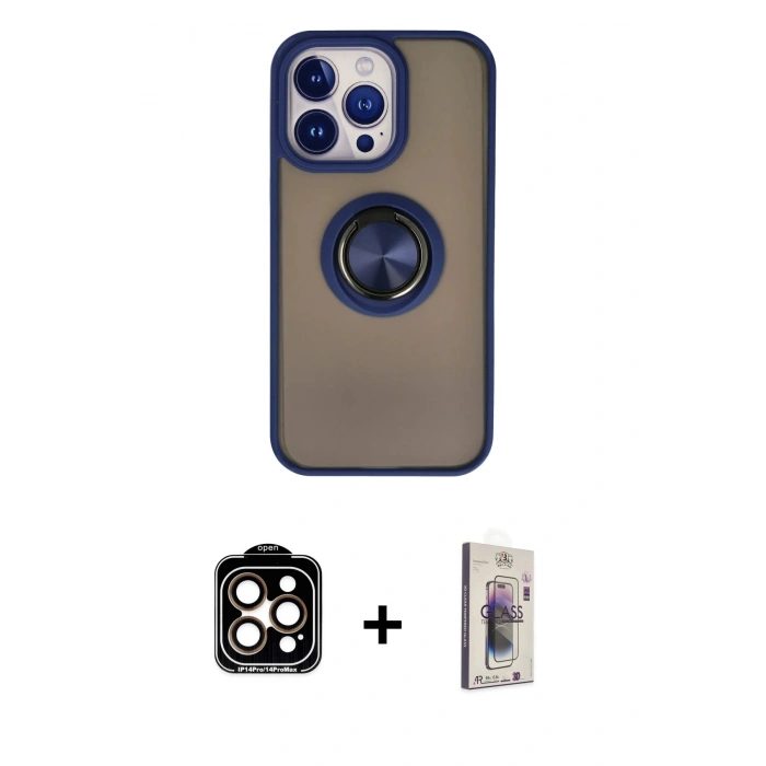 MARSİLYAN™- iPhone 15 Pro Max Kılıf Yörünge Çizgi - Siyah Bilvis 3D Cam Ekran Koruyucu + PVD Metal Kamera Lens - TU