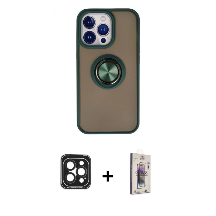 MARSİLYAN™- iPhone 15 Pro Max Kılıf Yörünge Çizgi - Siyah Bilvis 3D Cam Ekran Koruyucu + PVD Metal Kamera Lens - SH