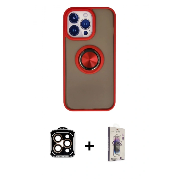 MARSİLYAN™- iPhone 15 Pro Max Kılıf Yörünge Çizgi - Siyah Bilvis 3D Cam Ekran Koruyucu + PVD Metal Kamera Lens - TU