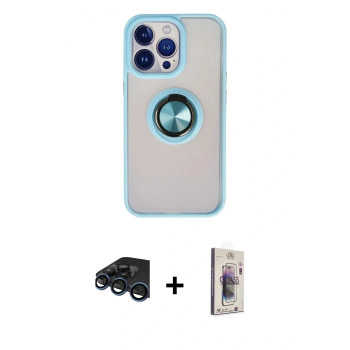 MARSİLYAN™- iPhone 15 Pro Max Kılıf Yörünge Çizgi - Siyah Bilvis 3D Cam Ekran Koruyucu + Raze Metal Kamera Lens - LT
