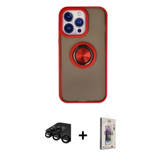 MARSİLYAN™- iPhone 15 Pro Max Kılıf Yörünge Çizgi - Siyah Bilvis 3D Cam Ekran Koruyucu + Raze Metal Kamera Lens - SH