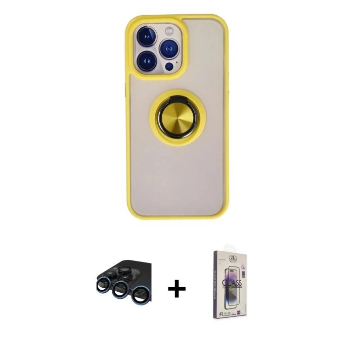 MARSİLYAN™- iPhone 15 Pro Max Kılıf Yörünge Çizgi - Siyah Bilvis 3D Cam Ekran Koruyucu + Raze Metal Kamera Lens - LT