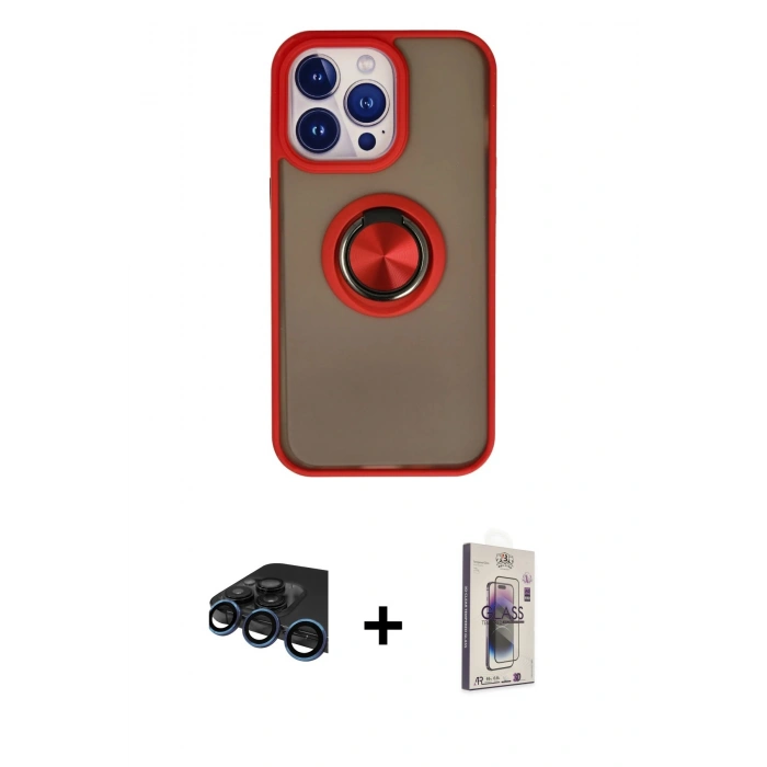 MARSİLYAN™- iPhone 15 Pro Max Kılıf Yörünge Çizgi - Siyah Bilvis 3D Cam Ekran Koruyucu + Raze Metal Kamera Lens - LT