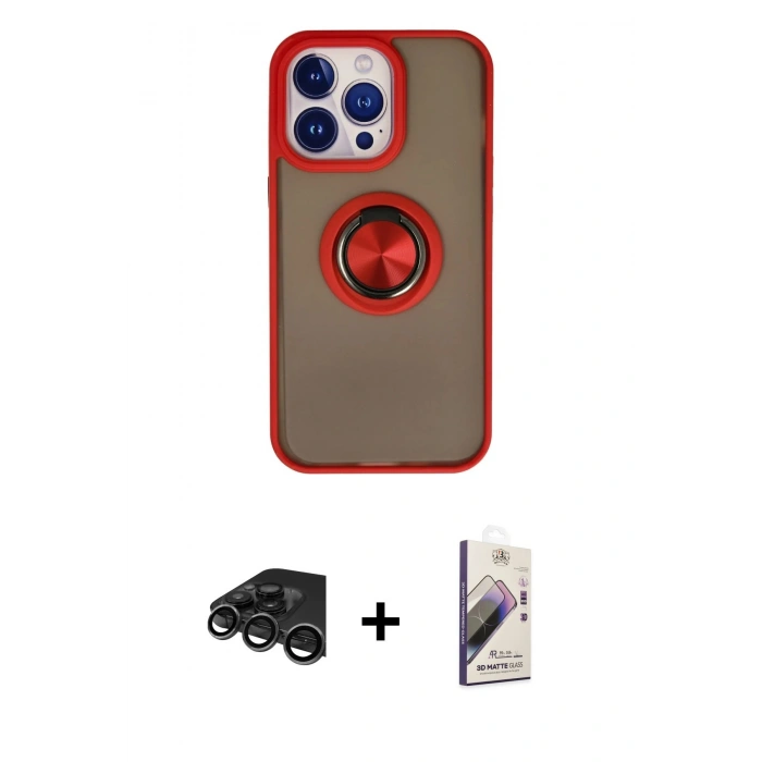 MARSİLYAN™- iPhone 15 Pro Max Kılıf Yörünge Çizgi - Siyah Bilvis 3D Mat Cam Ekran Koruyucu + Raze Metal Kamera Lens - TMGI