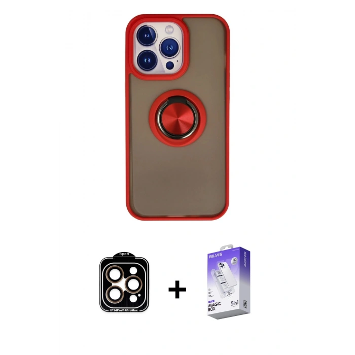 MARSİLYAN™- iPhone 15 Pro Max Kılıf Yörünge Çizgi - Siyah Bilvis 5in1 3D Magic Cam Ekran Koruyucu + PVD Metal Kamera Lens - TU