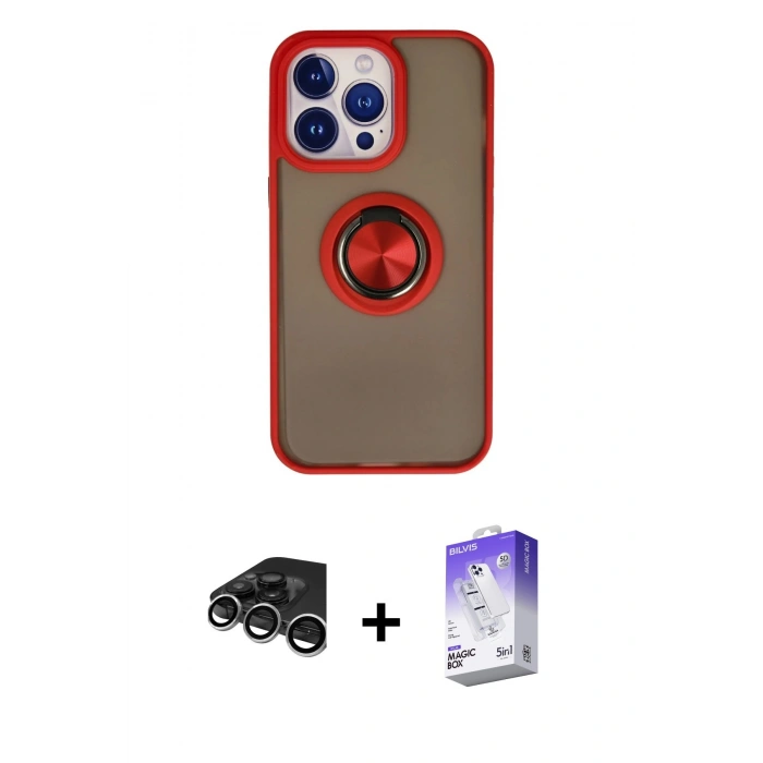 MARSİLYAN™- iPhone 15 Pro Max Kılıf Yörünge Çizgi - Siyah Bilvis 5in1 3D Magic Cam Ekran Koruyucu + Raze Metal Kamera Lens - GS