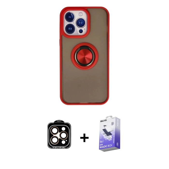 MARSİLYAN™- iPhone 15 Pro Max Kılıf Yörünge Çizgi - Siyah Bilvis 5in1 5D Magic Hayalet Cam Ekran Koruyucu + PVD Metal Kamera Lens - TU