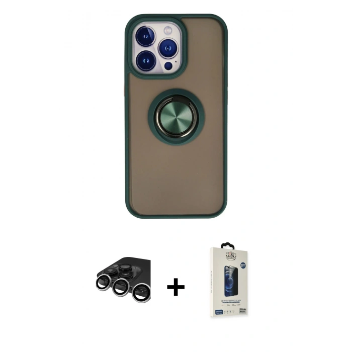 MARSİLYAN™- iPhone 15 Pro Max Kılıf Yörünge Çizgi - Siyah Bilvis Hayalet Cam Ekran Koruyucu + Raze Metal Kamera Lens - GS