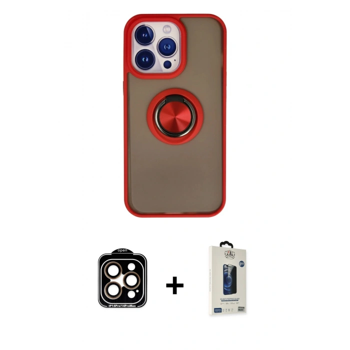 MARSİLYAN™- iPhone 15 Pro Max Kılıf Yörünge Çizgi - Siyah Bilvis Hayalet Cam Ekran Koruyucu + PVD Metal Kamera Lens - TU