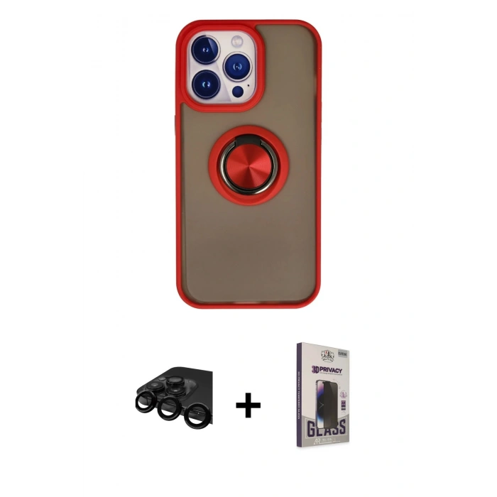 MARSİLYAN™- iPhone 15 Pro Max Kılıf Yörünge Çizgi - Siyah Bilvis Hayalet Cam Ekran Koruyucu + Raze Metal Kamera Lens - SH