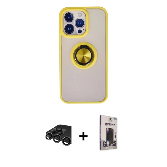 MARSİLYAN™- iPhone 15 Pro Max Kılıf Yörünge Çizgi - Siyah Bilvis Hayalet Cam Ekran Koruyucu + Raze Metal Kamera Lens - TMGI