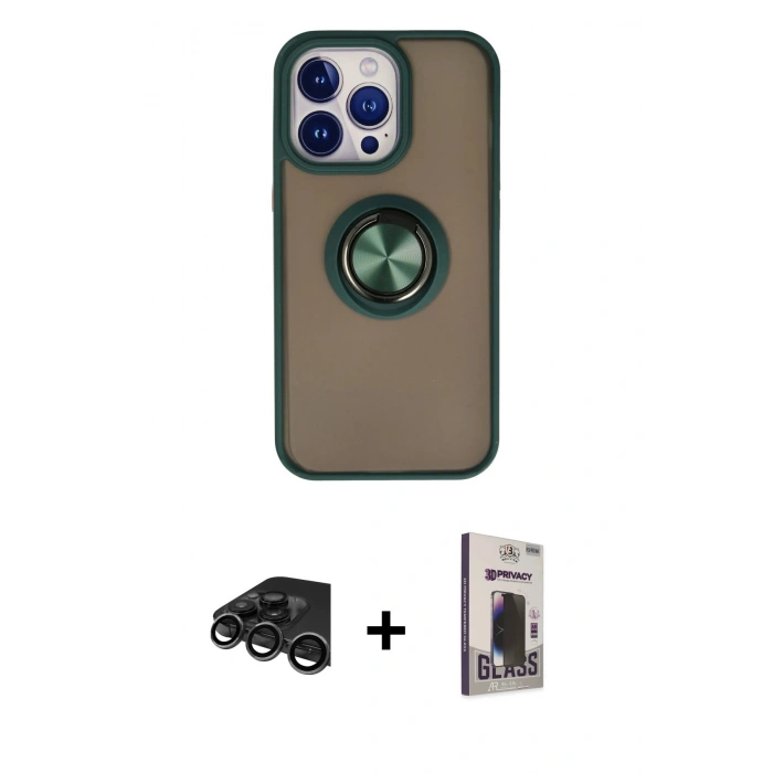 MARSİLYAN™- iPhone 15 Pro Max Kılıf Yörünge Çizgi - Siyah Bilvis Hayalet Cam Ekran Koruyucu + Raze Metal Kamera Lens - TMGI