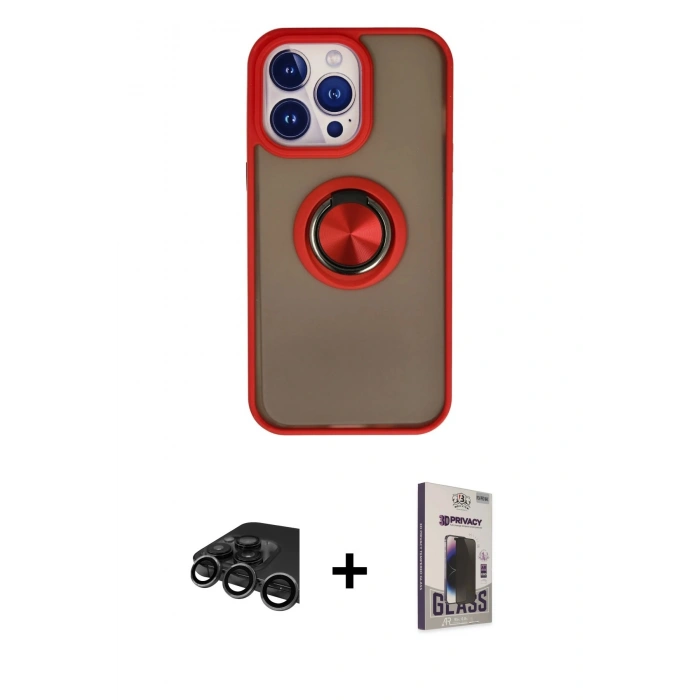 MARSİLYAN™- iPhone 15 Pro Max Kılıf Yörünge Çizgi - Siyah Bilvis Hayalet Cam Ekran Koruyucu + Raze Metal Kamera Lens - TMGI