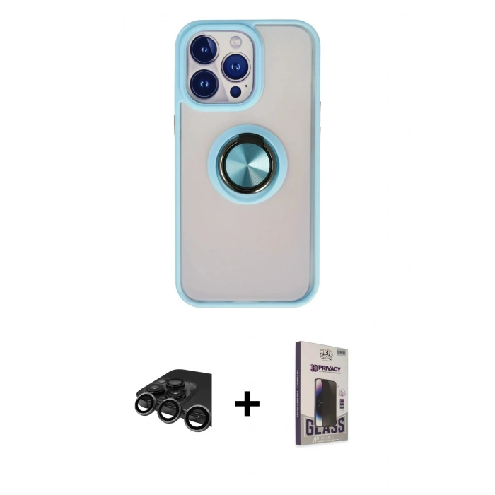 MARSİLYAN™- iPhone 15 Pro Max Kılıf Yörünge Çizgi - Siyah Bilvis Hayalet Cam Ekran Koruyucu + Raze Metal Kamera Lens - TMGI