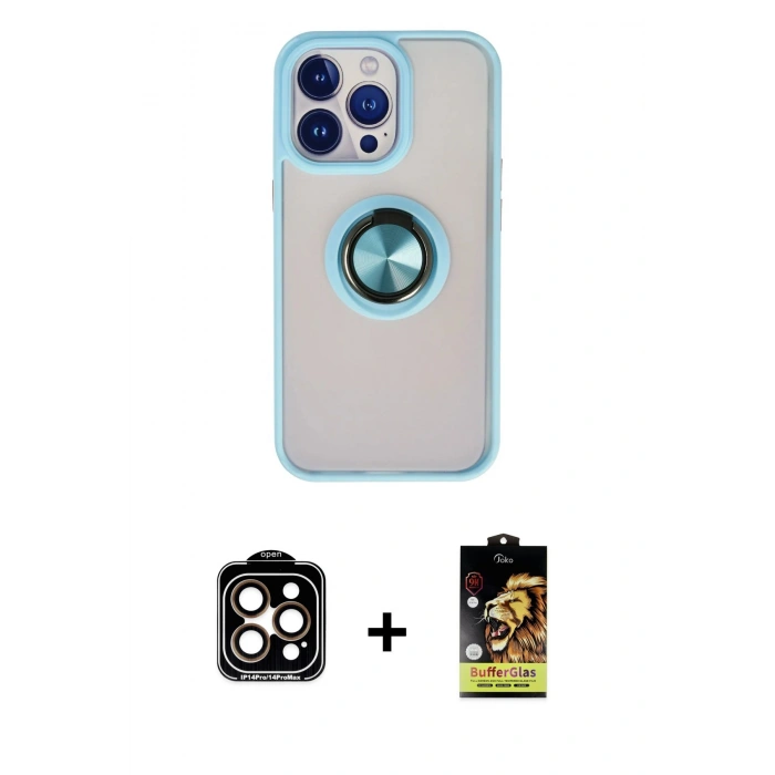 MARSİLYAN™- iPhone 15 Pro Max Kılıf Yörünge Çizgi - Siyah Buffer Cam Ekran Koruyucu + PVD Metal Kamera Lens - TU