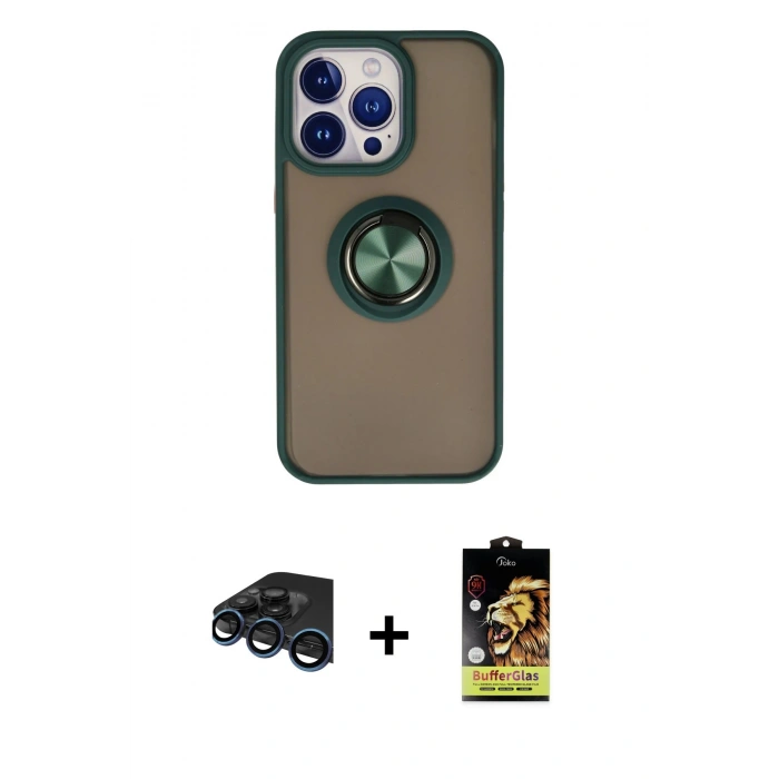 MARSİLYAN™- iPhone 15 Pro Max Kılıf Yörünge Çizgi - Siyah Buffer Cam Ekran Koruyucu + Raze Metal Kamera Lens - LT