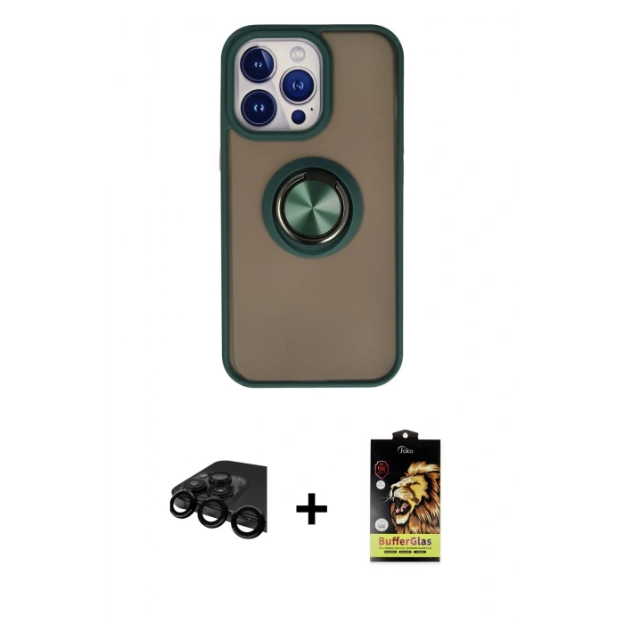 MARSİLYAN™- iPhone 15 Pro Max Kılıf Yörünge Çizgi - Siyah Buffer Cam Ekran Koruyucu + Raze Metal Kamera Lens - SH