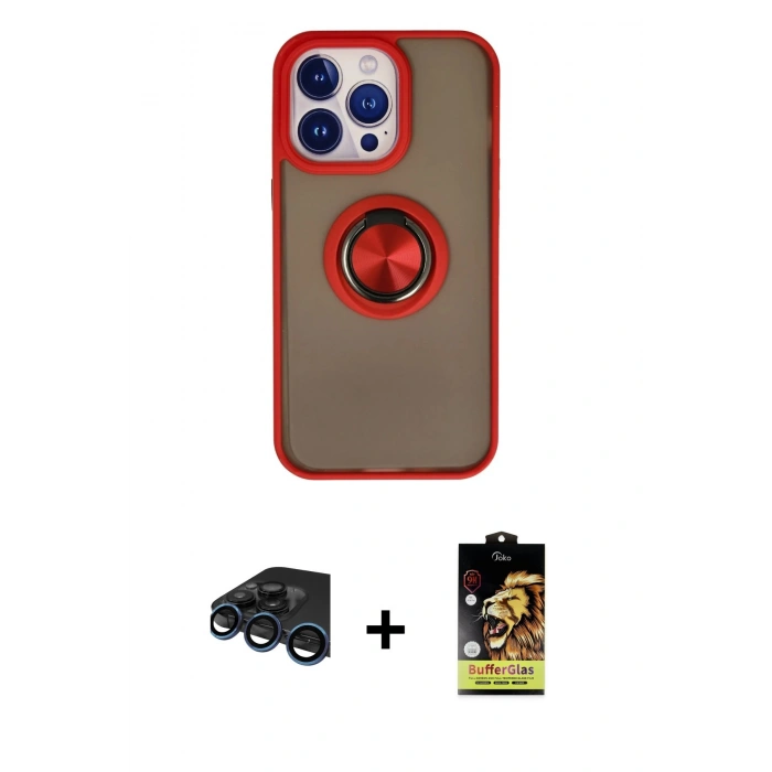 MARSİLYAN™- iPhone 15 Pro Max Kılıf Yörünge Çizgi - Siyah Buffer Cam Ekran Koruyucu + Raze Metal Kamera Lens - LT