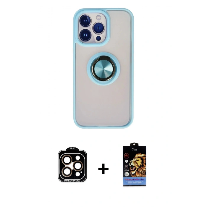 MARSİLYAN™- iPhone 15 Pro Max Kılıf Yörünge Çizgi - Siyah Buffer Hayalet Cam Ekran Koruyucu + PVD Metal Kamera Lens - TU