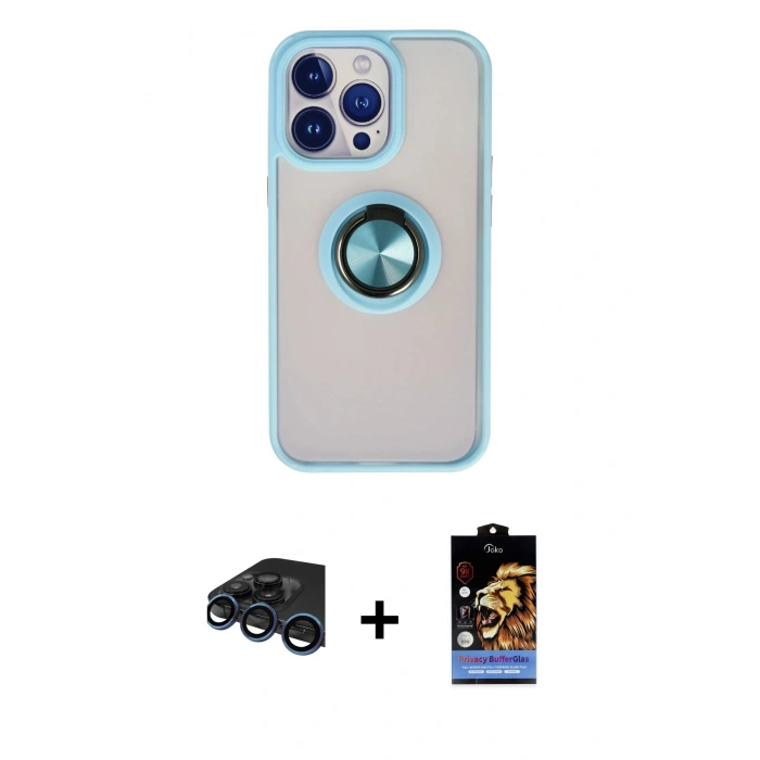 MARSİLYAN™- iPhone 15 Pro Max Kılıf Yörünge Çizgi - Siyah Buffer Hayalet Cam Ekran Koruyucu + Raze Metal Kamera Lens - LT