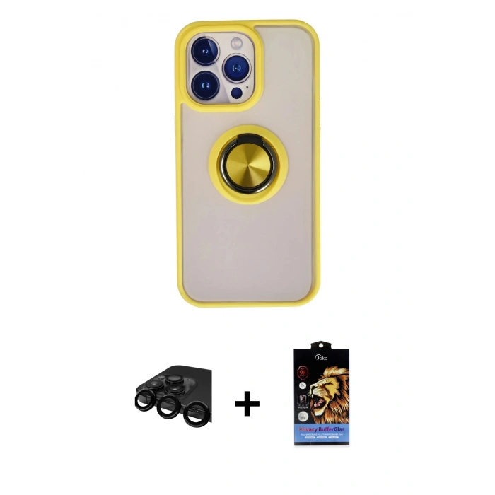 MARSİLYAN™- iPhone 15 Pro Max Kılıf Yörünge Çizgi - Siyah Buffer Hayalet Cam Ekran Koruyucu + Raze Metal Kamera Lens - SH