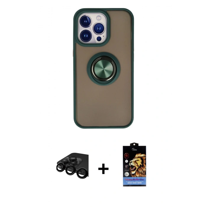 MARSİLYAN™- iPhone 15 Pro Max Kılıf Yörünge Çizgi - Siyah Buffer Hayalet Cam Ekran Koruyucu + Raze Metal Kamera Lens - SH