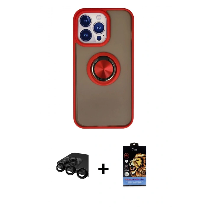 MARSİLYAN™- iPhone 15 Pro Max Kılıf Yörünge Çizgi - Siyah Buffer Hayalet Cam Ekran Koruyucu + Raze Metal Kamera Lens - SH
