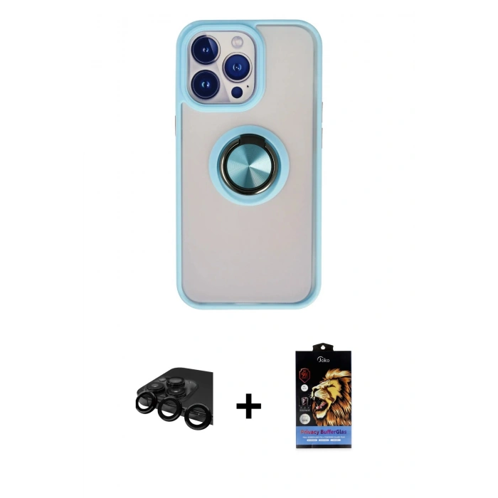 MARSİLYAN™- iPhone 15 Pro Max Kılıf Yörünge Çizgi - Siyah Buffer Hayalet Cam Ekran Koruyucu + Raze Metal Kamera Lens - SH