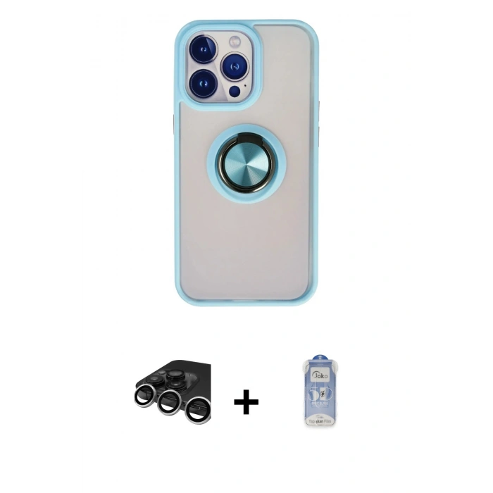 MARSİLYAN™- iPhone 15 Pro Max Kılıf Yörünge Çizgi - Siyah Joko Magic 5D Cam + Raze Metal Kamera Lens - GS