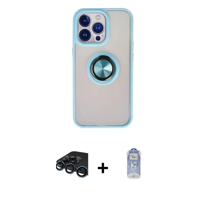 MARSİLYAN™- iPhone 15 Pro Max Kılıf Yörünge Çizgi - Siyah Joko Magic 5D Cam + Raze Metal Kamera Lens - LT