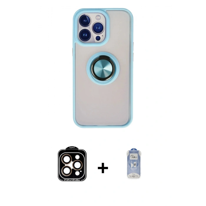 MARSİLYAN™- iPhone 15 Pro Max Kılıf Yörünge Çizgi - Siyah Joko Magic 5D Cam + PVD Metal Kamera Lens - TU